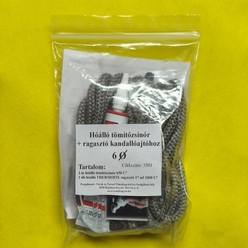 Üvegszálas zsinór SZÜRKE 650 °C 6 mm + ragasztó 1100 °C - készlet