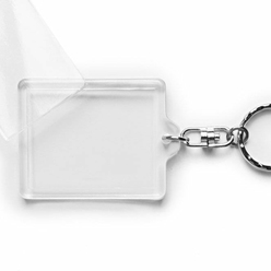 Kulcstartó műanyag átlátszó - forgó lánccal 35x45 - 50 db/csomag