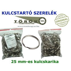 Tartós, 25 mm-es nikkelezett kulcskarika közvetlenül a gyártótól. Kiváló rugalmasság, elegáns megjelenés és magyar minőség.
