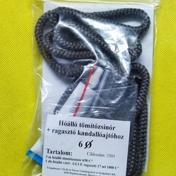 Üvegszálas zsinór SZÜRKE 650 °C 6 mm és ragasztó 1100 °C - készlet - Tömítésgyár Webshop