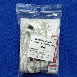 Üvegszálas zsinór FEHÉR 450 °C 8 mm és ragasztó 1100 °C - készlet Üvegszálas zsinór FEHÉR 450 °C 8 mm és ragasztó 1100 °C - készlet