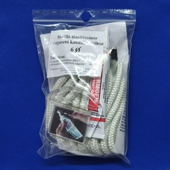 Üvegszálas zsinór FEHÉR 450 °C 6 mm és ragasztó 1100 °C - készlet Üvegszálas zsinór FEHÉR 450 °C 6 mm és ragasztó 1100 °C - készlet