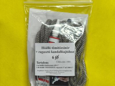 Üvegszálas zsinór SZÜRKE 650 °C 6 mm és ragasztó 1100 °C - készlet - Tömítésgyár Webshop