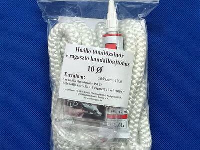 Üvegszálas zsinór FEHÉR 450 °C - 10 mm és ragasztó 1100 °C - készlet