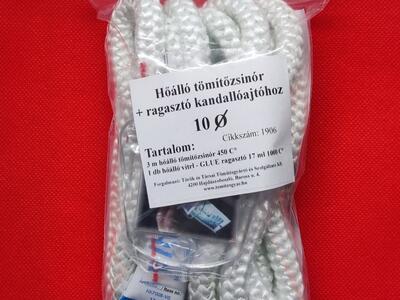 Üvegszálas zsinór FEHÉR 450 °C - 10 mm és ragasztó 1100 °C - készlet