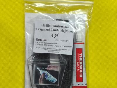Üvegszálas zsinór SZÜRKE 650 °C 4 mm és ragasztó 1100 °C - készlet - Tömítésgyár Webshop