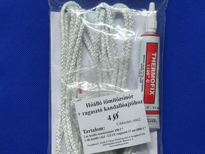 Üvegszálas textilüveg tömítő zsinór FEHÉR 450 °C 4 mm és ragasztó 1100 °C - készlet