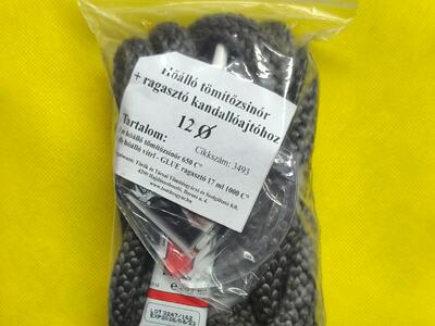 Üvegszálas zsinór SZÜRKE 650 °C 12 mm és ragasztó 1100 °C - készlet - Tömítésgyár Webshop