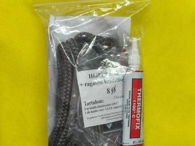 Üvegszálas zsinór SZÜRKE 650 °C 8 mm és ragasztó 1100 °C - készlet - Tömítésgyár Webshop