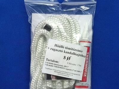 Üvegszálas zsinór FEHÉR 450 °C 8 mm és ragasztó 1100 °C - készlet
