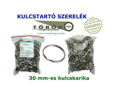 Tartós, 30 mm-es nikkelezett kulcskarika közvetlenül a gyártótól. Kiváló rugalmasság, elegáns megjelenés és magyar minőség.