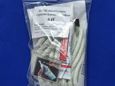 Üvegszálas zsinór FEHÉR 450 °C 6 mm és ragasztó 1100 °C - készlet